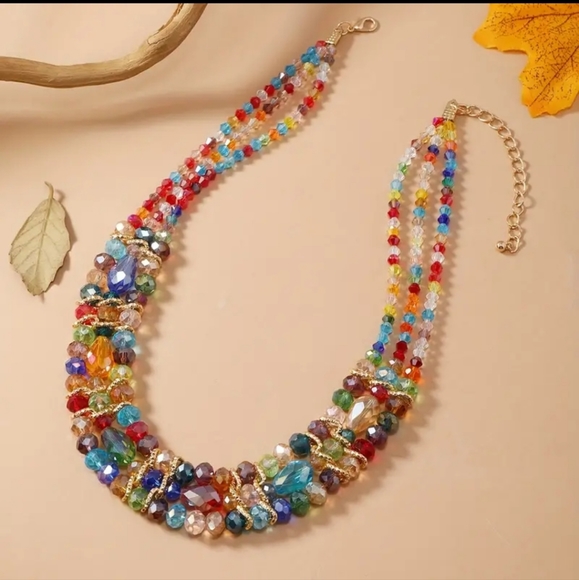Bohemian Multilayer Three Rows Crystal Colorful Drip Necklace. - Picture 5 of 5
